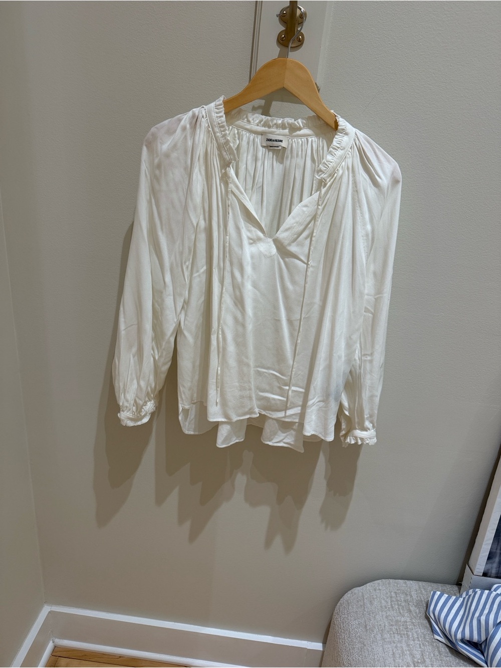 Zadig & Voltaire Cream Long-Sleeve Peasant Blouse